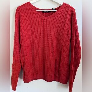 Crystal Kobe Women’s Maroon Cotton Cable Knit Sweater Size S